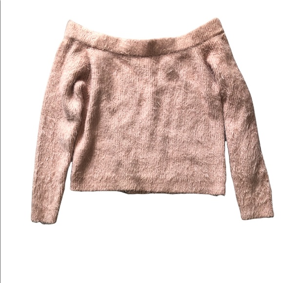 MINKPINK Champagne Rose Florentine Off the Shoulder Eyelash Sweater - Picture 3 of 5